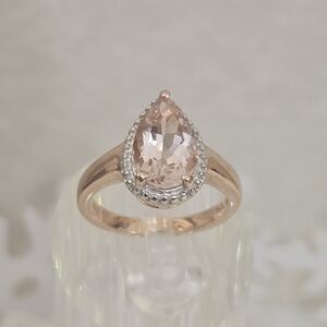 Rose Gold Plated Sterling Silver Morganite Pear Shape Ring Size 5 US